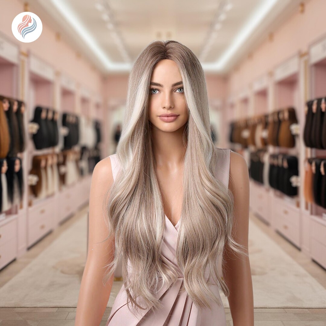28-inch Gradient Blonde Wig With Dark Roots – Long Body Wave  display picture 1