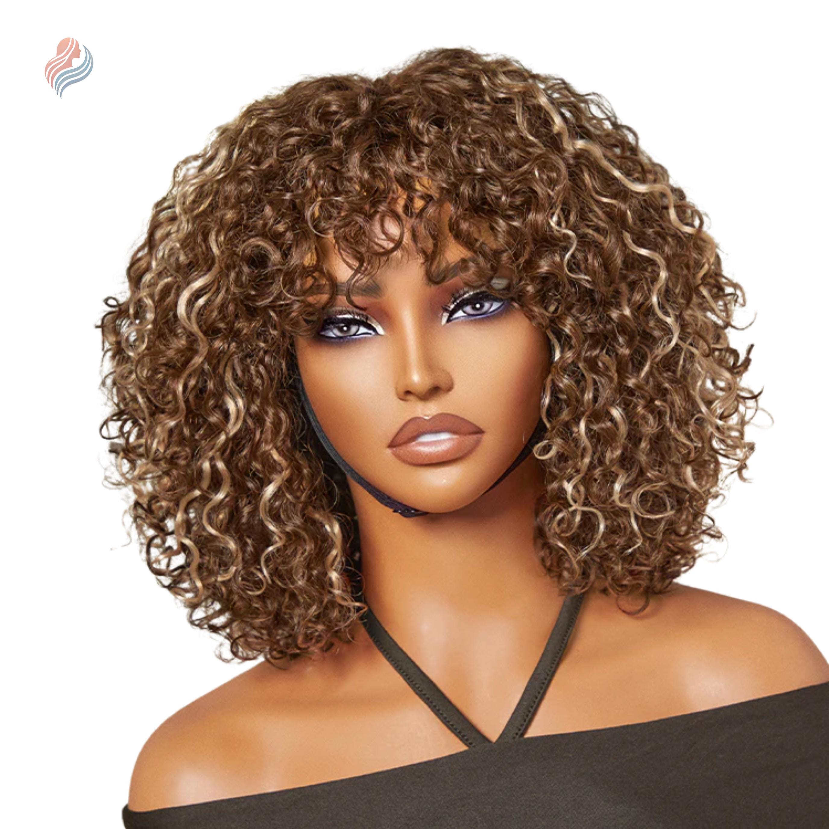Perruque Courte Bouclée Golden Brown - Synthétique - Taille Moyenne - Neuf Avec étiquettes