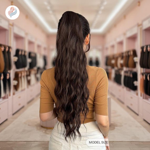 26-inch Brown Water Wave Claw Ponytail Extension: Heat  display picture 3