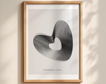 Arte astratta a forma di cuore / Nero / Decorazione scandinava minimalista (download digitale)