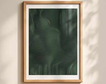 Arte psichedelica ottica unica color verde salvia - Waves of Soul n. 3: stampabile in grande formato in stile Mid-Century