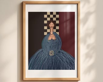 Illustrazione fatta a mano di un ritratto di donna astratto in stile Dark Academia