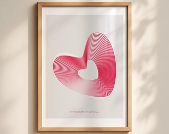 Arte astratta a forma di cuore / Rosso / Decorazione scandinava minimalista (download digitale)