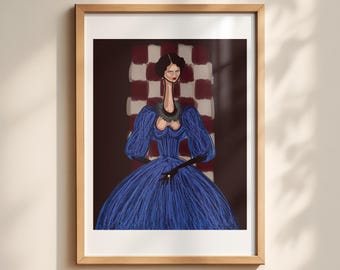 Stile Dark Academia: illustrazione fatta a mano di un ritratto di donna astratto