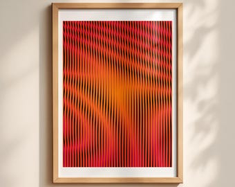 Stampa artistica di onde psichedeliche – Illusione ottica rossa e arancione (download digitale)