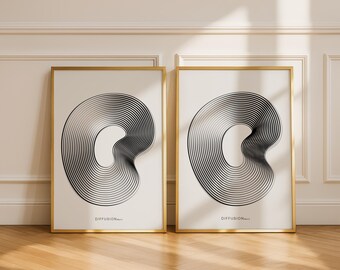 Diffusion Pair No.1 — Balance & Flow Set di 2 / Minimal Line Art / Moderno astratto / Metà secolo