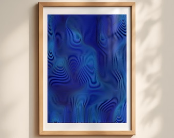 Arte psichedelica ottica blu unica - Waves of Soul n. 3: stampabile di grandi dimensioni in stile Mid-Century