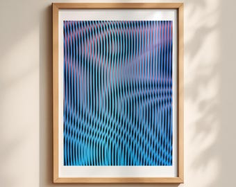 Stampa artistica psichedelica – Onde cromatiche, blu e rosa (download digitale)