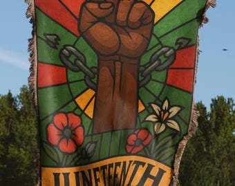 Juneteenth Blanket, Juneteenth Woven Pillow, Black History Month Gift, Equality Fist Art, Freedom Day Decor, African American Heritage