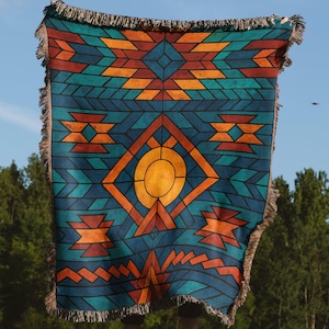 Aztec Pattern Blankets, Southwestern Throw Blanket, Geometric Woven Blanket, Boho Chic Decor, Vibrant Home Accent, Colorful Aztec Blankets