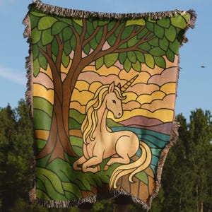 Unicorn Blankets, Woven Throws, Fantasy Art, Stained Glass Style, Magical Creature Decor, Mythical Gifts, Unicorn Lover Gift