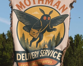 Mothman Delivery Service Blanket, Cryptid Art Blanket, Woven Blankets, Funny Blanket, Unique Blanket, Gift Idea, Cozy Blanket