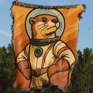 Manta de nutria astronauta, almohada tejida, divertido animal espacial, decoración genial para el hogar, idea de regalo única, bonito detalle para habitación, anuncio popular de Etsy