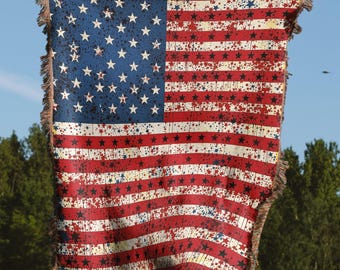 American Flag Blanket, Patriotic Throw Blanket, USA Flag Decor, 4th of July Blanket, Vintage American Flag, Stars and Stripes Throw