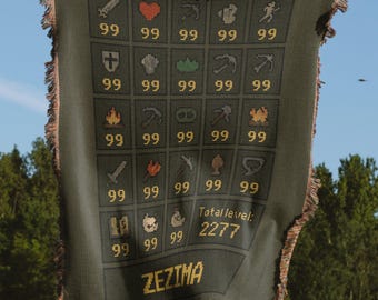 Runescape Themed Blanket with Max Stats Personalized Blanket Gamer Gift Total Level 2277 Cozy Blanket for Gamers