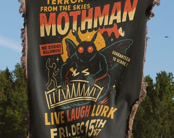 Mothman Blanket, Cryptid Blanket, Woven Blanket, Point Pleasant Blanket, Mothman Art, Monster Blanket, Terror From Skies, Live Laugh