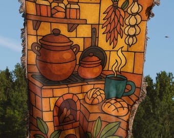 Cozy Kitchen Blankets, Still Life Woven Blankets, Home Decor Blankets, Kitchen Art Blankets, Chef Gift Blankets