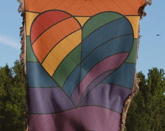 Rainbow Heart Blanket,Woven Pillow,LGBTQ Pride Decor,Colorful Heart Art,Heart Theme Home Gifts,Pride Month Gifts,Heart Lover Gift