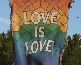 Love Is Love Blanket, Pride Pillow, Rainbow Woven Blanket, LGBTQIA+ Home Decor, Colorful Throw Pillow, Woven Pillow Cover