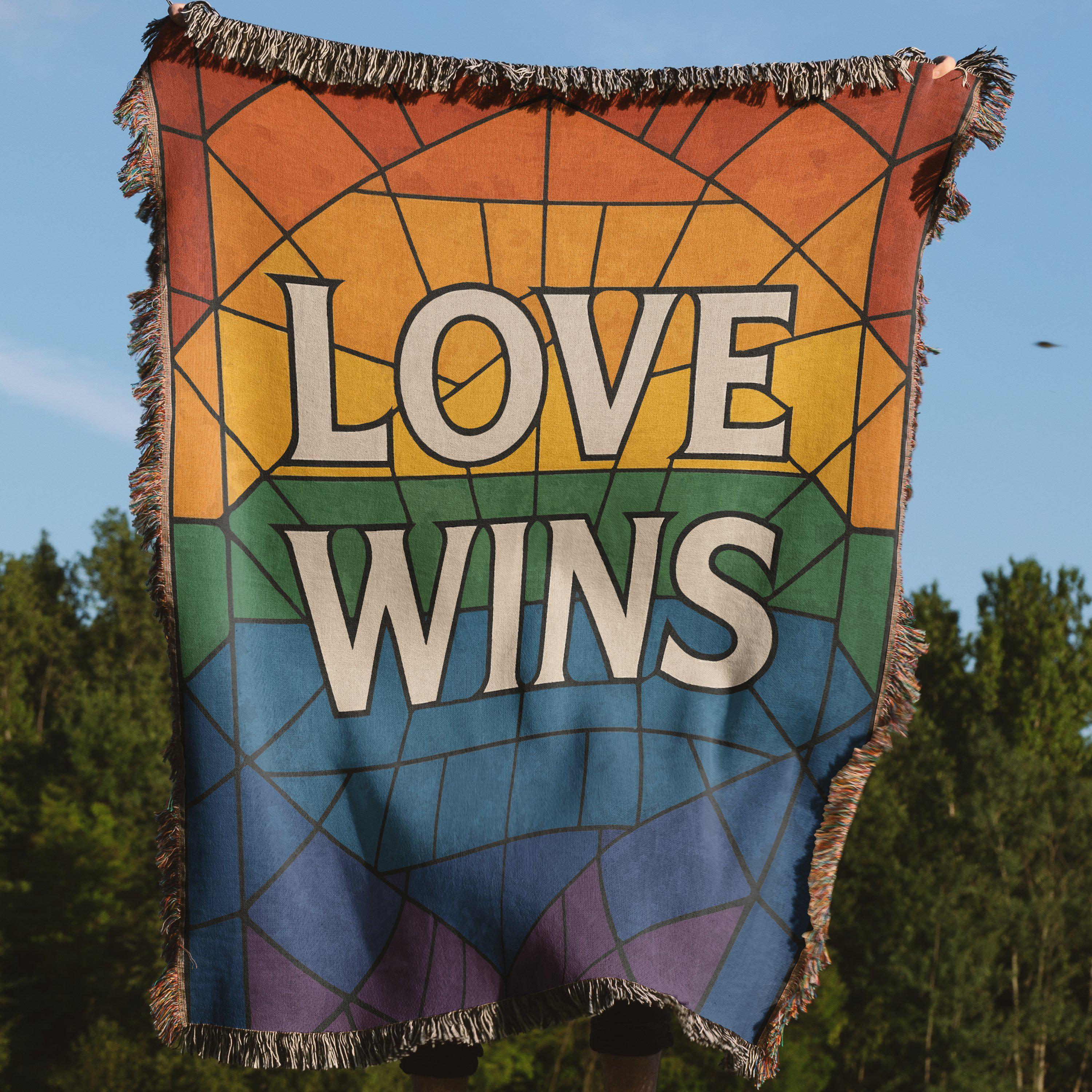 Love Wins Rainbow Blanket, Woven Pillow, Pride Decor, LGBTQ Gift, Stained Glass Art, Colorful Throw Blanket, Home Decor, Woven Pillow
