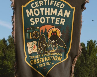 Certified Mothman Spotter Blanket, Paranormal Observation Woven Blanket, Cryptid Fan Throw Blanket, Gift for Myth Believer