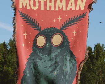 Mothman Blanket, Cryptid Art Blanket, Woven Blanket, Mothman Home Decor, Cryptid Gift, Fan Blanket, Cool Gift Idea