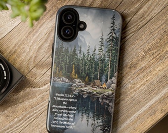 Christian Phone Case Psalm inspired Camping Design iPhone 16, 15, Plus, Pro, Max, Samsung Galaxy S24, S23, Plus, Ultra, Google Pixel 9, 8
