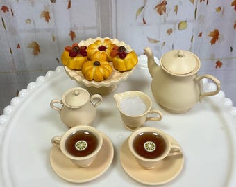 1:6 scale Miniature Cakes, Pumpkin Pastries and Tea Set for Realistic Mini Doll Food