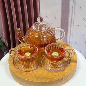 1:6 scale Miniature Real Glass Tea Pot Set with Tray for Doll Diorama Scenes