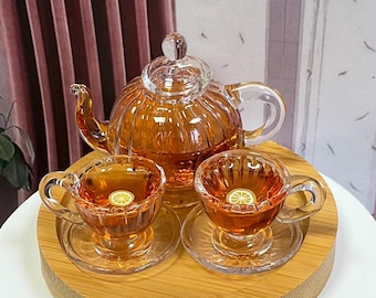 1:6 scale Miniature Real Glass Tea Pot Set with Tray for Doll Diorama Scenes