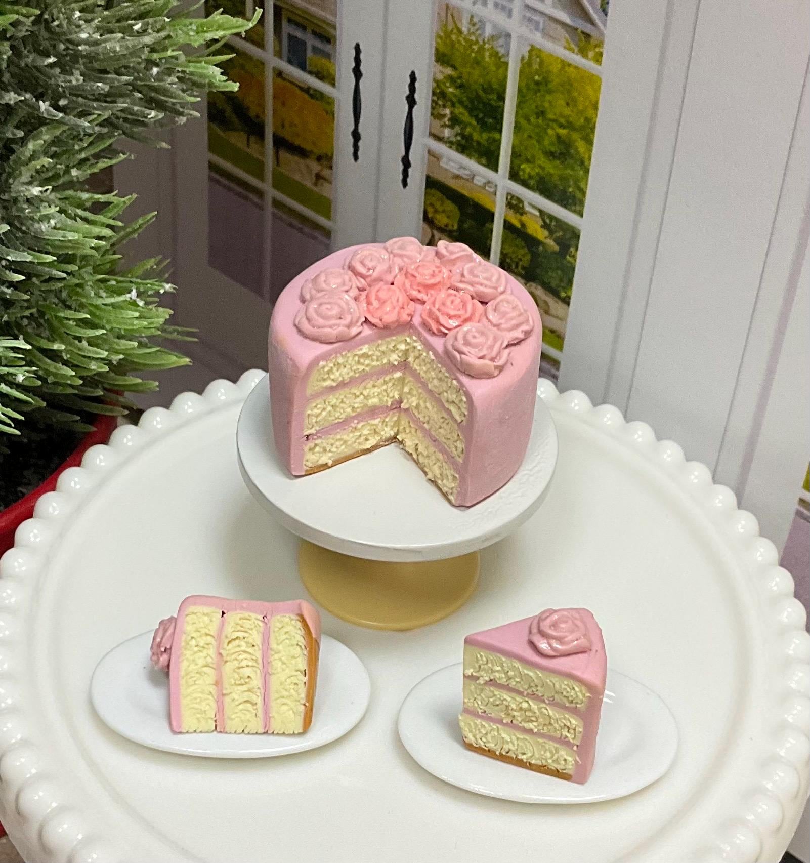 Pastel de rosas en miniatura 1:6, muñecas a escala 1/6, decoración de cocina.