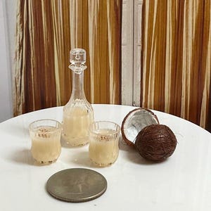 1:6 Miniature Coquito Liqueur Set, Drinks, Beverages for 8 - 12 inch Fashion Dolls (Coconuts are not included).