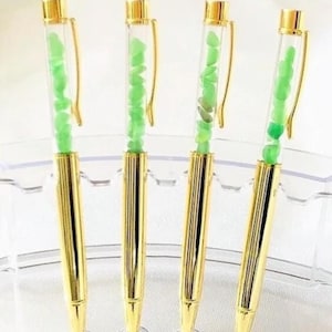 Gold Seaglass Pen - gefüllt mit kleinen Stücken von echtem grünen Seeglas Strandglas, schwarze Tinte, Geschenk für Sie, kostenloser US-Versand
