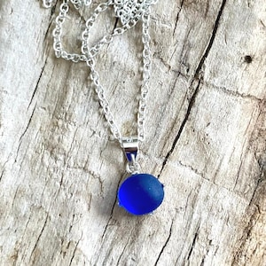 Women&#39;s Blue Sea Glass Beach Glass Pendant Necklace 18&quot; Sterling Silver, Dainty, Minimalist, Jewelry, Gift for Her, Free US Shipping!