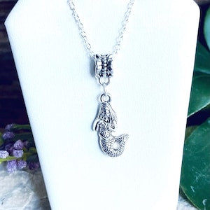Silver Mermaid Charm Pendant Necklace w/ 18&quot; Sterling Plated Chain, Women&#39;s, Girl&#39;s, Summertime Jewelry Gift for Her Free US Shipping!