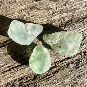 3pcs Small Aqua Seafoam Green Bonfire Slag BEACH GLASS - Genuine Surf Tumbled Hand Picked Pieces