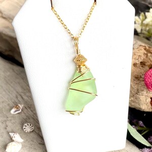 Genuine Seafoam Green Sea Glass Beach Glass Beaded Pendant Necklace, 18" Gold Plated, Gift Box Included, Jewelry for Her