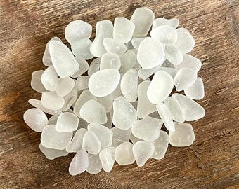 Genuine Surf Tumbled Tiny Sea Glass Beach Glass Pieces Clear Frost Assorted JQ Shapes and Sizes Craft Jewelry Quality Bulk 50, 100 pcs