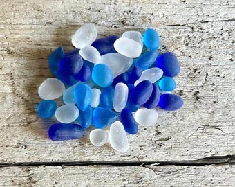 50pc Ocean Color Mix Sea Glass Beach Glass Aqua, Blue, Clear Frost, Small Pieces Jewelry Craft Quality, Free Ship!