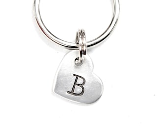 Custom Hand Stamped Initial Keychain - Small Heart