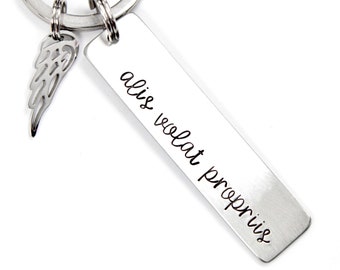 Alis volat propriis keychain - she flies with her own wings Keychain - personalized keychain - hand stamped keychain