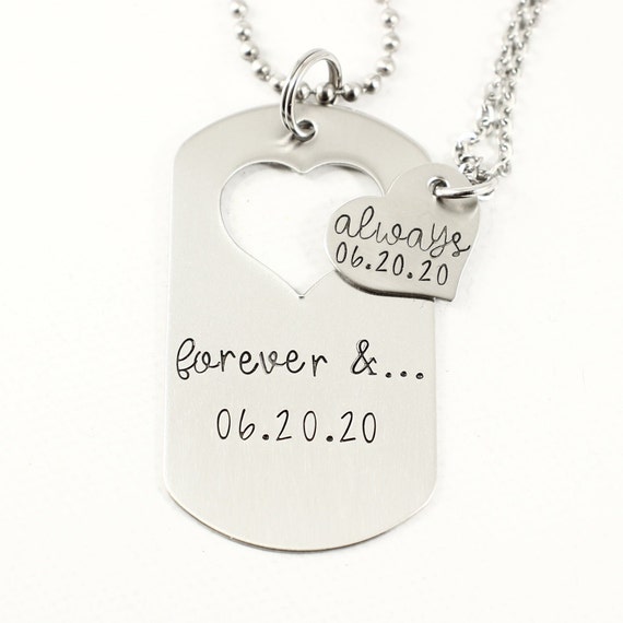 Couples dog tag necklace with cut shop out heart