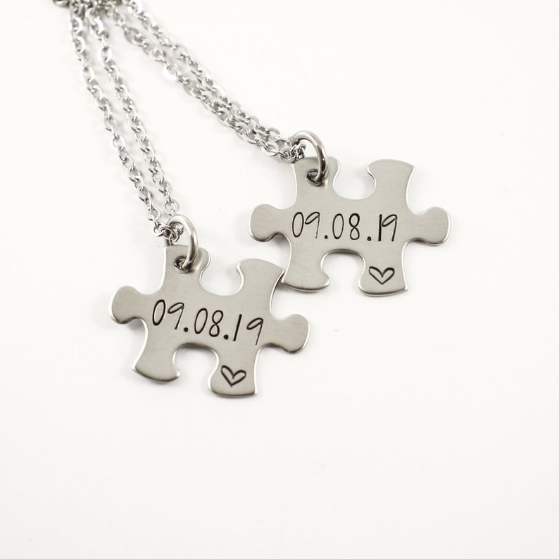 Single puzzle piece with name, date or initials Charm Add-On / Keychain / necklace image 8