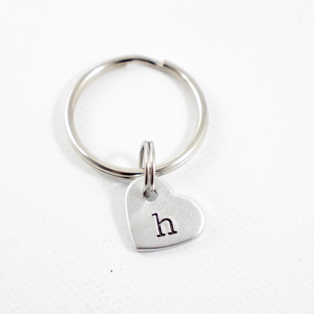 Custom Hand Stamped Initial Keychain Small Heart - Etsy