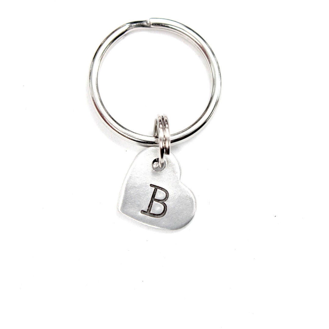 Custom Hand Stamped Initial Keychain - Small Heart - Etsy