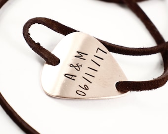 Custom, Hand stamped Guitar Pick leather wrap bracelet - great gift for musicians, music lover
