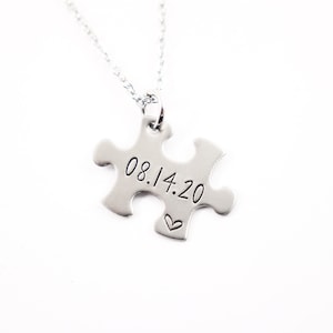 Single puzzle piece with name, date or initials Charm Add-On / Keychain / necklace image 1