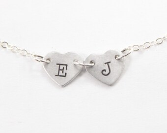 Heart Initial Necklace - 1 to 4 hearts with Initials - Sterling Silver - Mother necklace - mother's day gift - initial charm - mom charms