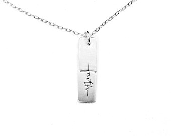 faith  stamped sterling silver charm necklace - layering necklace