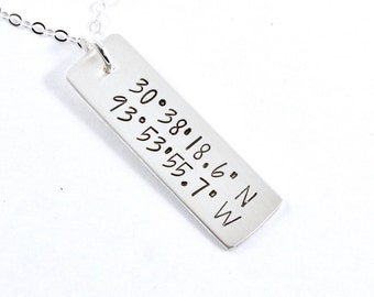 Custom GPS Coordinate Necklace - GPS Charm - Sterling Silver GPS Necklace